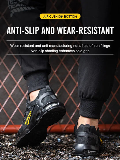 Men Rotating Button Safety Shoes Steel Toe Work Sneakers Indestructible Shoes Puncture-Proof Work Boots Air Cushion Safety Shoes