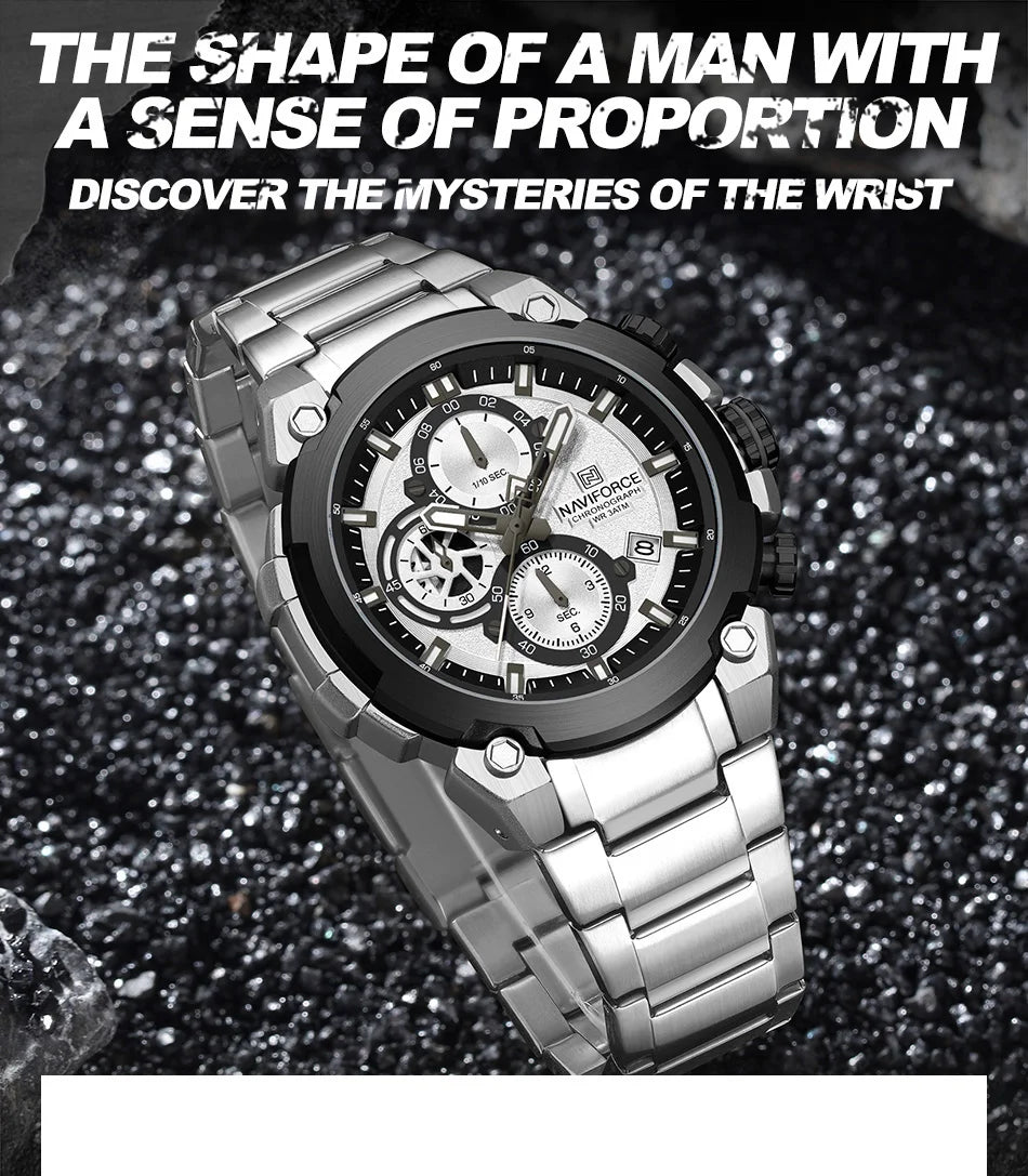 NAVIFORCE Original Watch for Men 2025 New Stainless Steel Waterproof Chronograph Classic Quartz Wristwatch Brand Men Watch Gifts