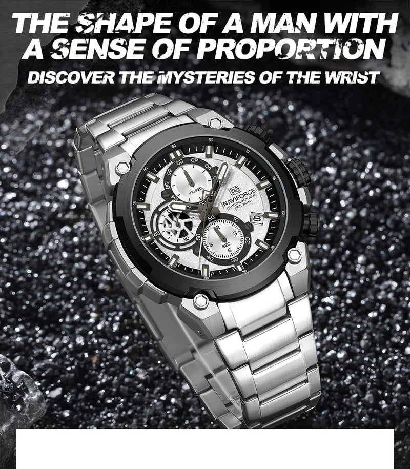 NAVIFORCE Original Watch for man 2025 New Stainless Steel Waterproof Chronograph Classic Quartz Wristwatch Brand Men Watch Gifts