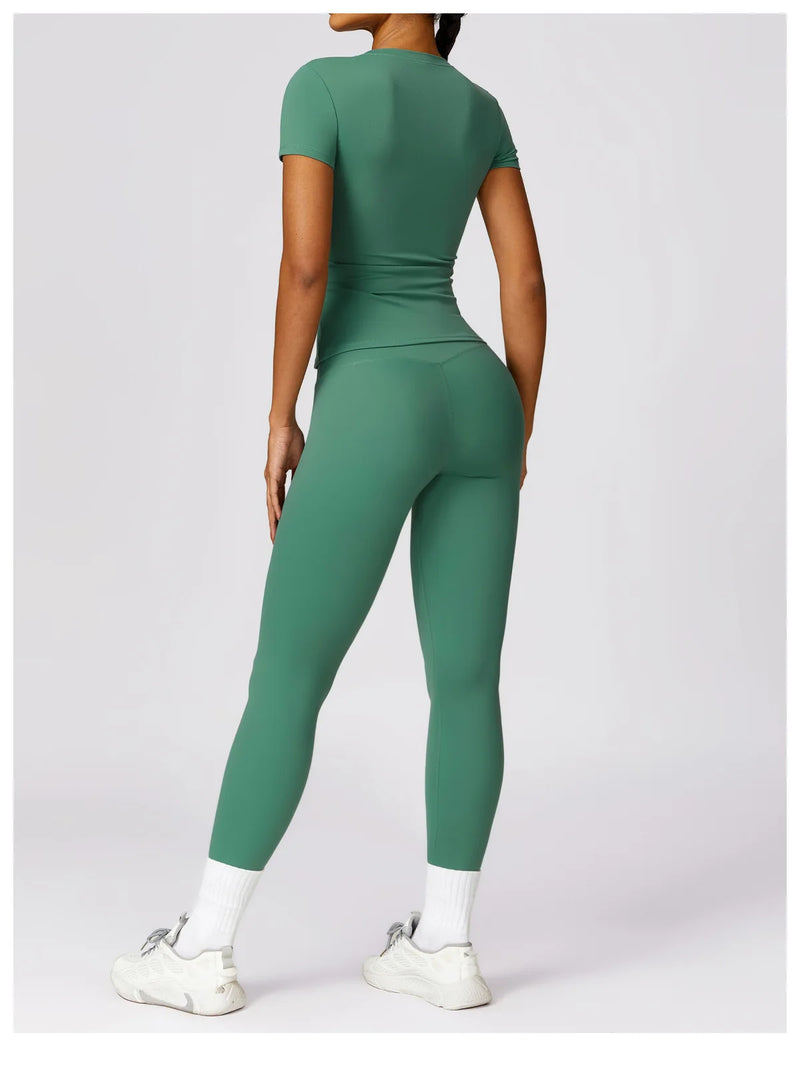 NCLAGEN - Camiseta deportiva para mujer, para correr, de verano, de manga corta, cuello redondo, transpirable, elástica, para gimnasio, yoga, fitness, ajustada, activa