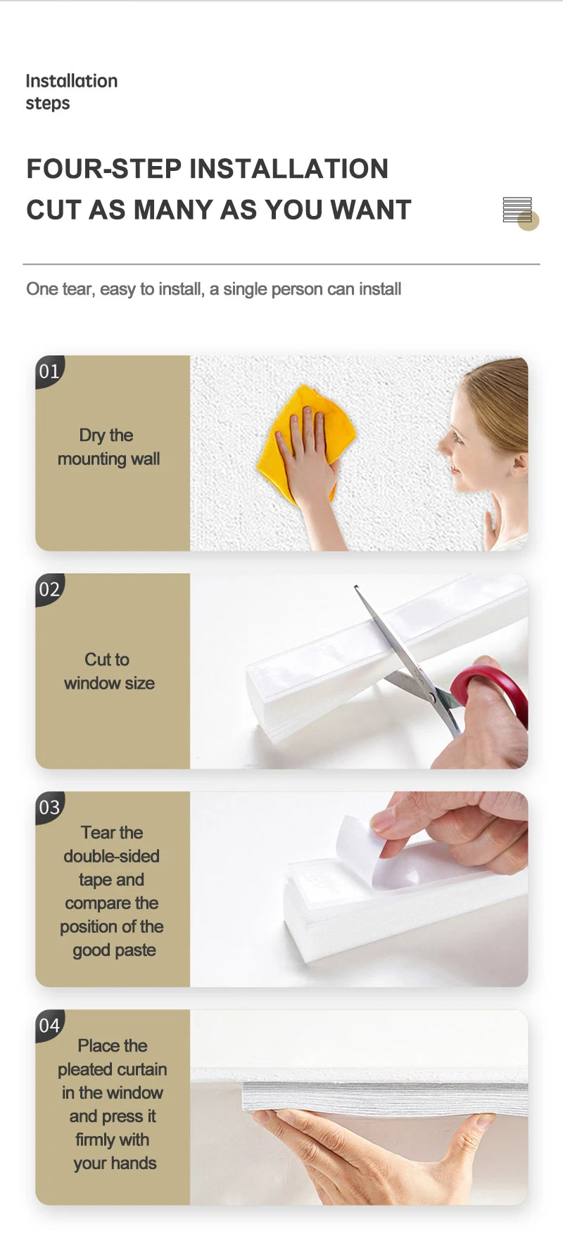 Self-Adhesive Pleated Blind High Shading Non-Woven Window Shade Bathroom Kitchen Balcony Zebra Blackout Curtain