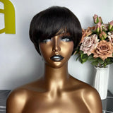 Short Pixie Cut Human Hair Wig for Black Women, Machine-Made Wigs with Bangs, Short Human Hair Wigs