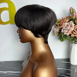 Short Pixie Cut Human Hair Wig for Black Women, Machine-Made Wigs with Bangs, Short Human Hair Wigs
