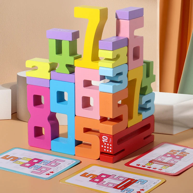 Wooden educational digital blocks, creative puzzles, stacking toys, fun brain teasers, early education topics, Montessori style