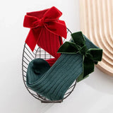 2 par/lote de calcetines de Navidad para bebés y niñas, calcetín largo hasta la rodilla con lazo grande para niños pequeños, calcetines rojos de algodón suave para recién nacidos de 0 a 5 años