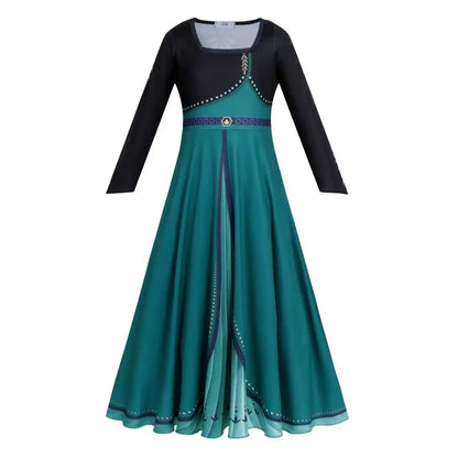 Girls Party Elegant Dresses Anna Princess Girl Cosplay Costume Dark Green Dress With Cloak Carnival Party Kids Birthday Clothes