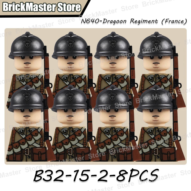 WW2 French Soldier Figure Building Blocks Military War Weapon Medical Officer Army Infantry Warrior Cavalry Gun Bricks Toy Gifts