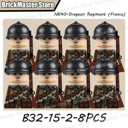 WW2 French Soldier Figure Building Blocks Military War Weapon Medical Officer Army Infantry Warrior Cavalry Gun Bricks Toy Gifts