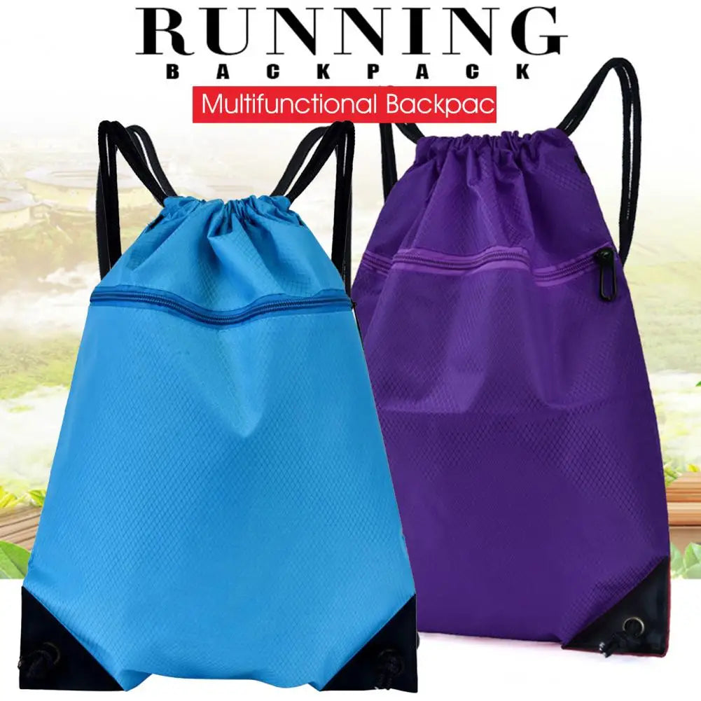 Unisex Sports Backpack Foldable Water-resistant Pure Color Drawstring Backpack Travel Portable Beach Bag