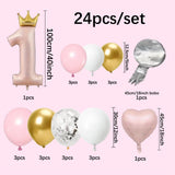 Balão de alumínio com coroa para menino e menina, decoração de aniversário, 1 ano, 24pcs