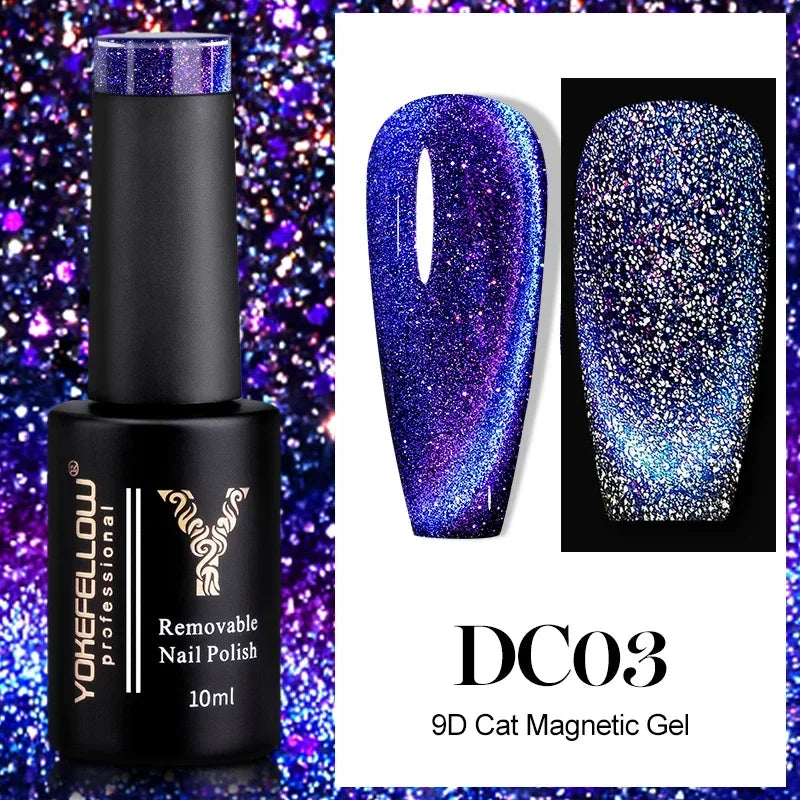 Esmalte de uñas en gel YOKEFELLOW Cat Eye de 10 ml, esmalte de uñas magnético plateado, esmalte de uñas en gel profesional para manicura DIY.