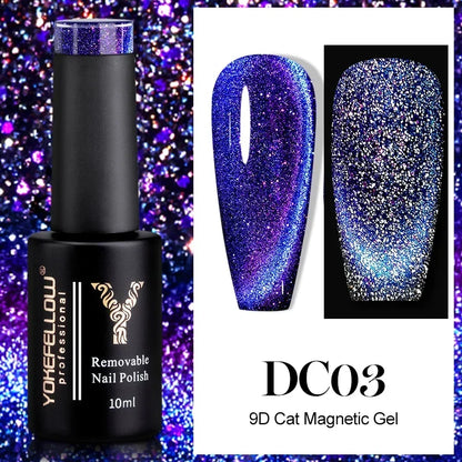 Esmalte de uñas en gel YOKEFELLOW Cat Eye de 10 ml, esmalte de uñas magnético plateado, esmalte de uñas en gel profesional para manicura DIY.