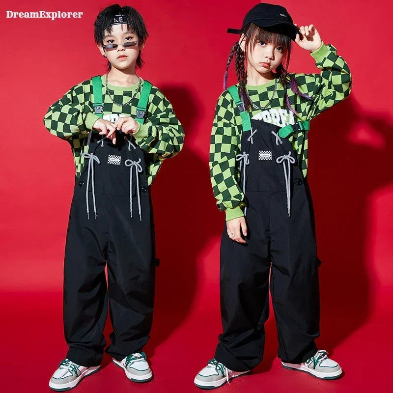 Boys Hip Hop Loose Overalls Girls K-pop Cargo Pants Kids Dungaree Joggers Children Jumpsuit Street Dance Romper Teen Streetwear
