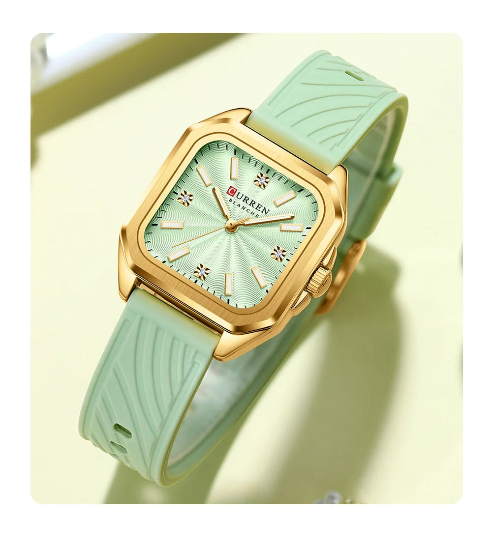 Relógio feminino quadrado minimalista pulseira pulseira de silicone casual