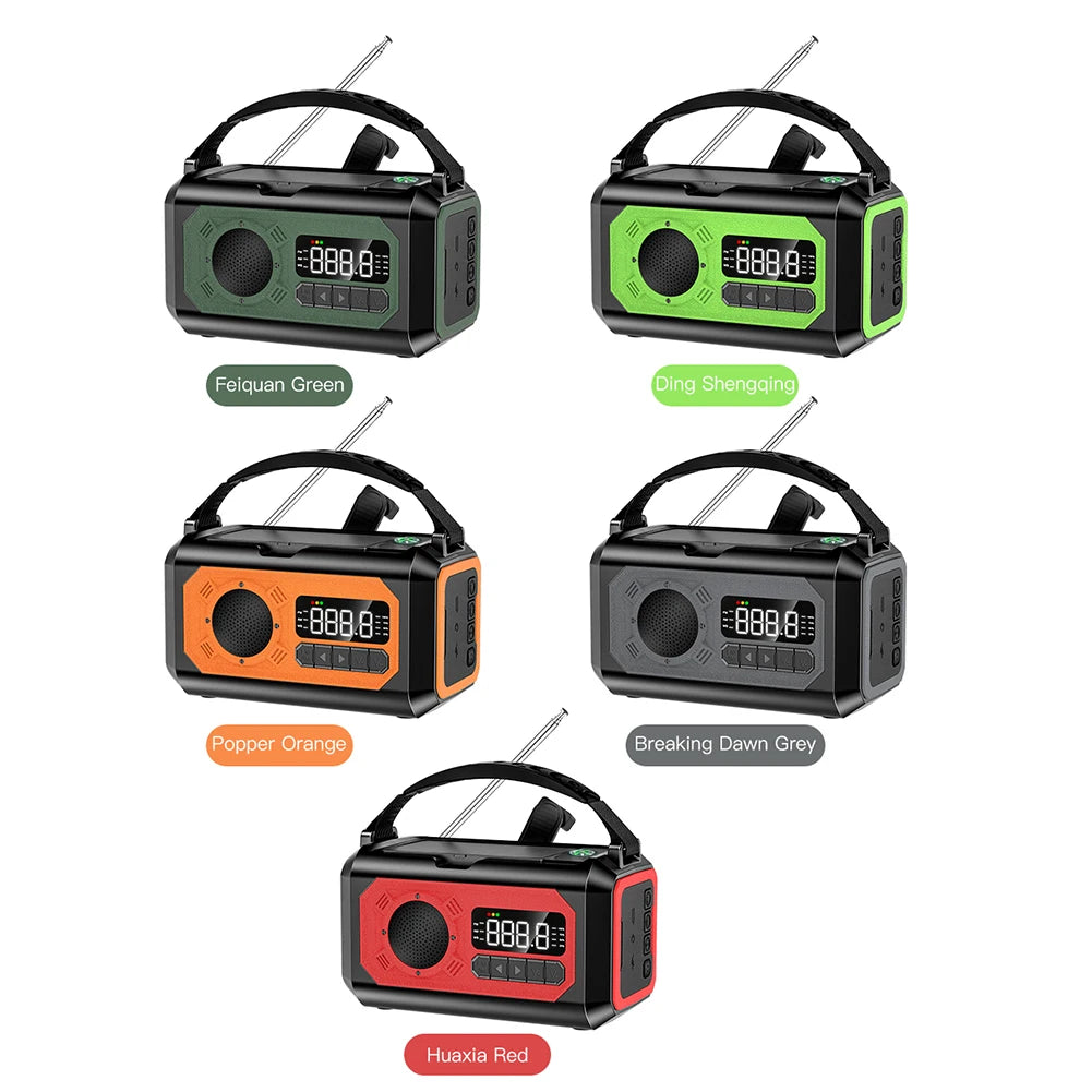 Radio multifunción solar de 12000 mAh con manivela, radio meteorológica de emergencia, lámpara de lectura, banco de energía, alarma SOS para acampar, senderismo, tiendas de campaña