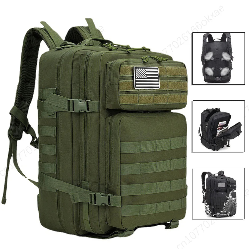 QT&amp;QY 45L Man Tactical Backpacks HkingTraveling Bags Survival Outdoor 3P Assault Pack EDC Molle Pack for Trekking Hunting Bag