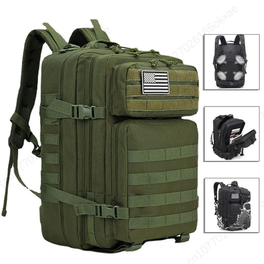 QT&QY 45L Man Tactical Backpacks HkingTraveling Bags Survival Outdoor 3P Assault Pack EDC Molle Pack for Trekking Hunting Bag
