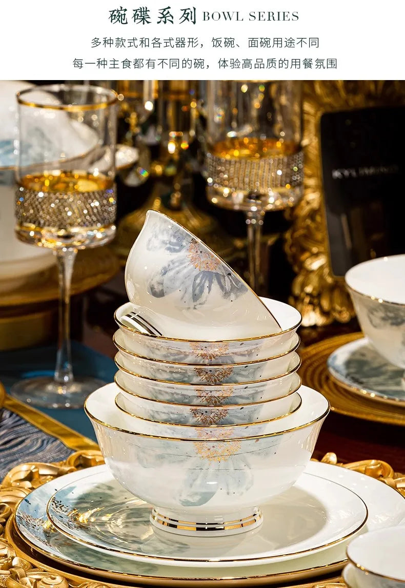 Gold Luxury Home Dinnerware Sets Gift Wedding Guests Party Kitchen Tableware Ceramic Christmas Vaisselle Cuisine Dinner Sets