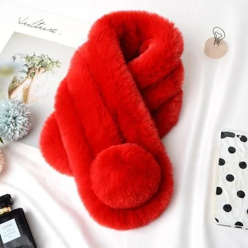 Bufanda de piel de conejo para mujer, cálida y suave, para invierno, informal, para exteriores