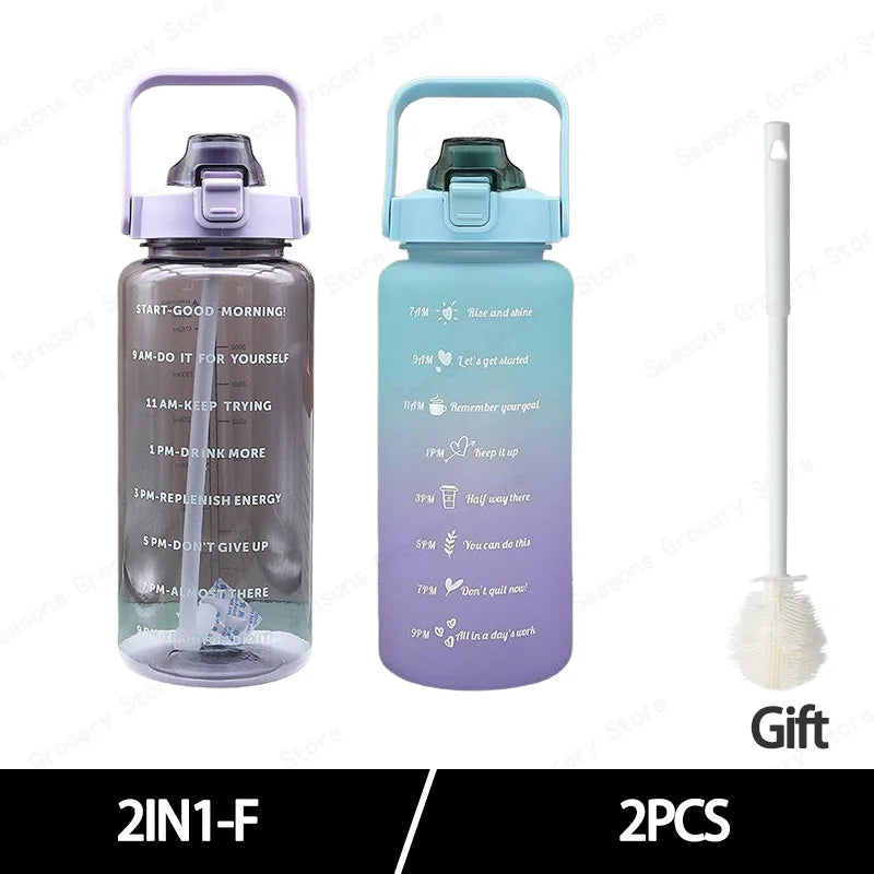 2025 Spring/Summer 2L Large Capacity Outdoor Plastic Bouncing Straw Sports Water Bottle Leak-proof Portable Refill Cups