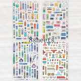 8pcs Pencils Erasers Pens Clips Stationery Themed Stickers Handbook DIY Notebooks Dairy Pens Students' Back-to-School Gifts