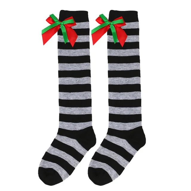 Striped Mesh Over Knee Socks for Girls, Princess Over Knee Socks for Party, Sweet Christmas Socks for Wedding, 17 Colors, Spring and Autumn