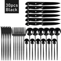 30pcs Black Dinnerware Set Stainless Steel Steak Knife Fork Coffee Spoon Teaspoon Flatware Dishwasher Safe Kitchen Tableware Set