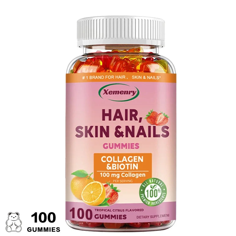 Hair, Skin & Nails Gummy Vitamins - Contains Biotin, Collagen - Promotes Hair Growth, Nourishes Skin, Strengthens NailsSupplemen
