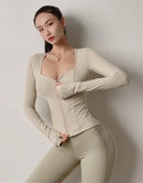 Chaqueta deportiva sexy de manga larga con almohadilla para el pecho, ajustada, para mujer, para yoga, running y fitness, para otoño, zapatillas de entrenamiento Nike Airbag.