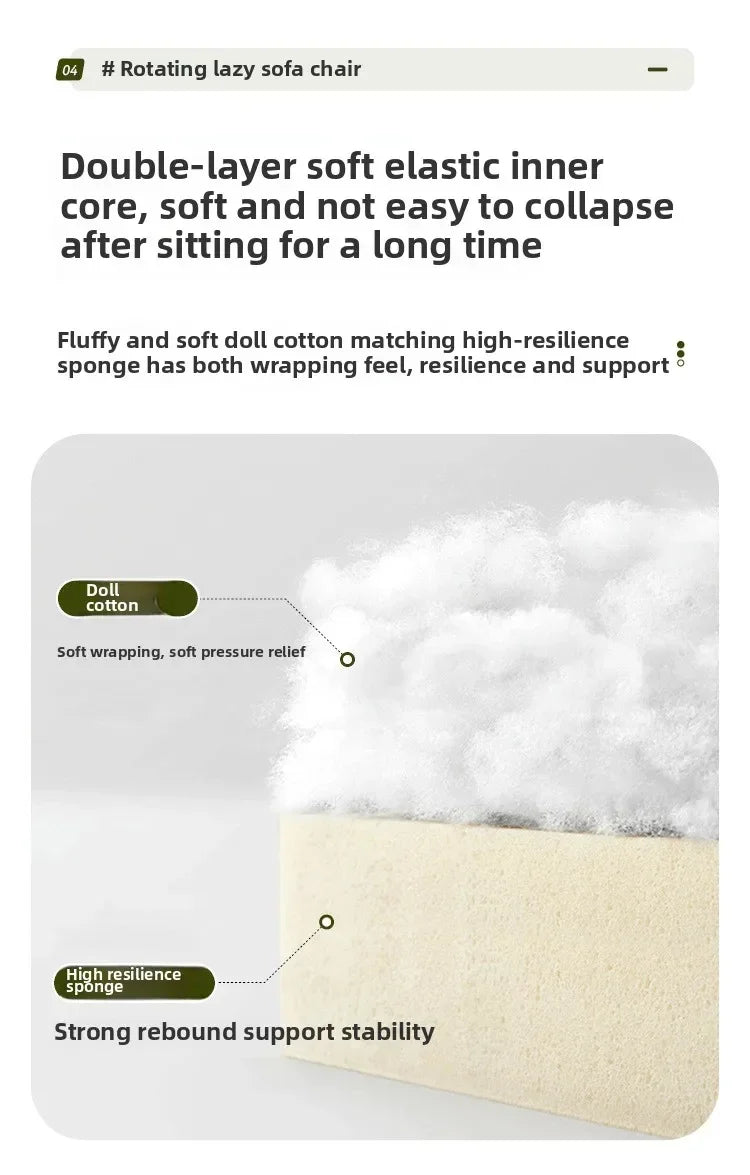 New rotating sofa chair, living room balcony fabric lazy sofa, adjustable backrest rotating leisure chair swivel chair
