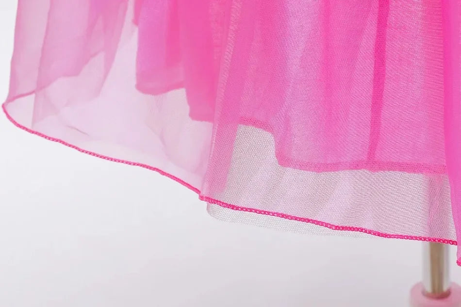 Girl Pink Dress Aurora Cosplay Costume Princess Deluxe Outfit Children Summer Brthday Party Elegant Gown Fairy Disguise Sets