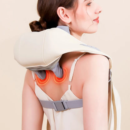 Masajeador Shiatsu de cuello y hombros con chal para amasar la columna vertebral y relajar los músculos de la espalda para uso en el coche y el hogar. Masaje trapecio de cuello y hombros.
