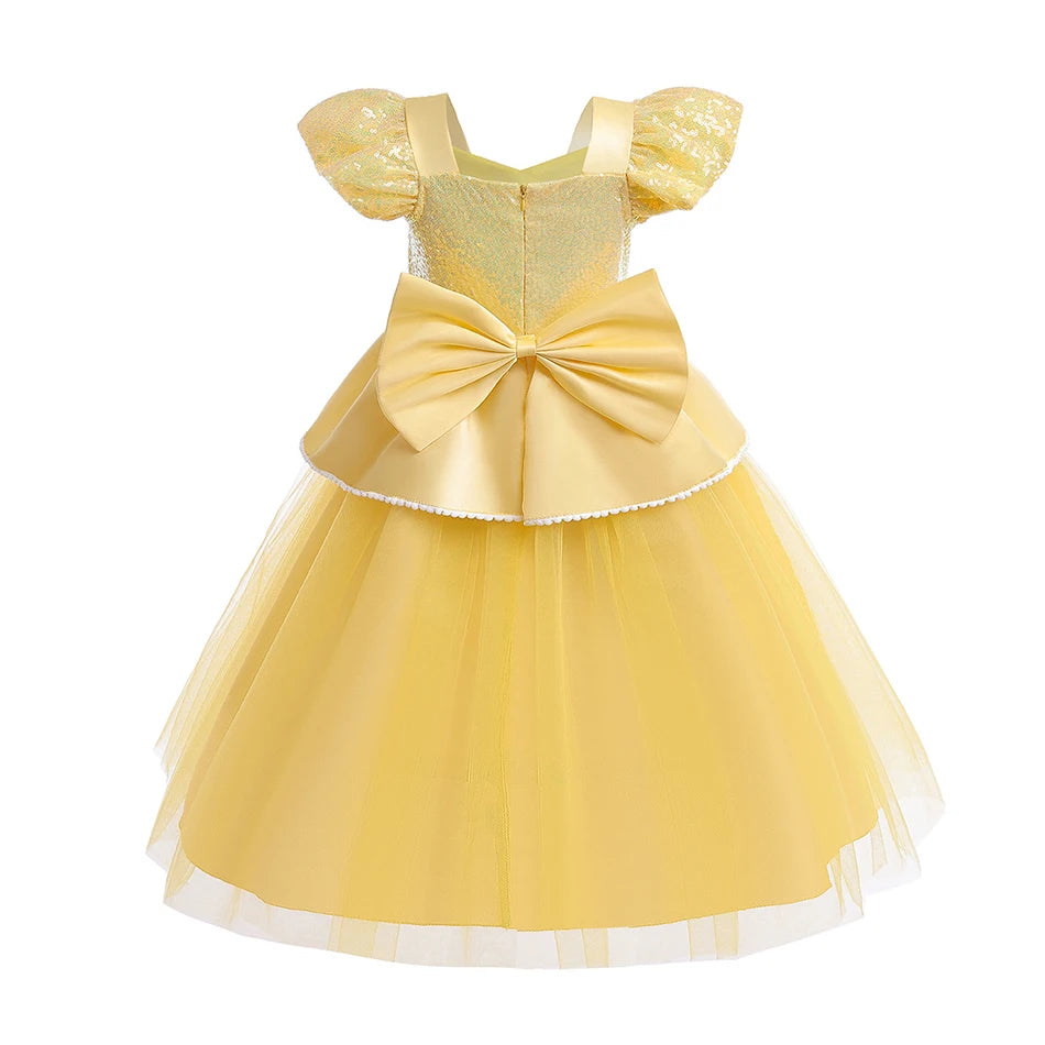 Children Princess Costume Kids Halloween Carnival Beauty Beast Birthday Party Clothes Girl Yellow Belle Cosplay Dress Up