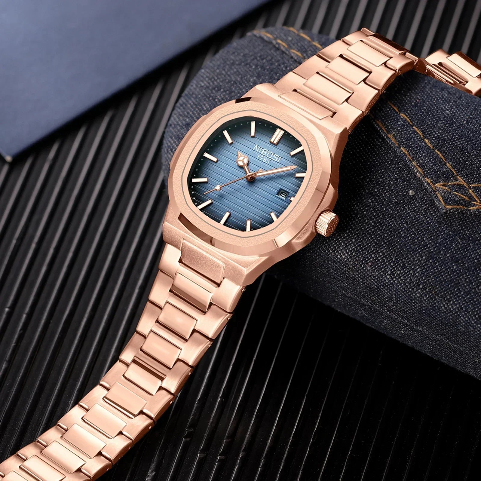 NIBOSI Brand Mens Watches Quartz Movement Watch Luxury Stainless Steel Calendar Waterproof Sport Simple Wristwatches for Man