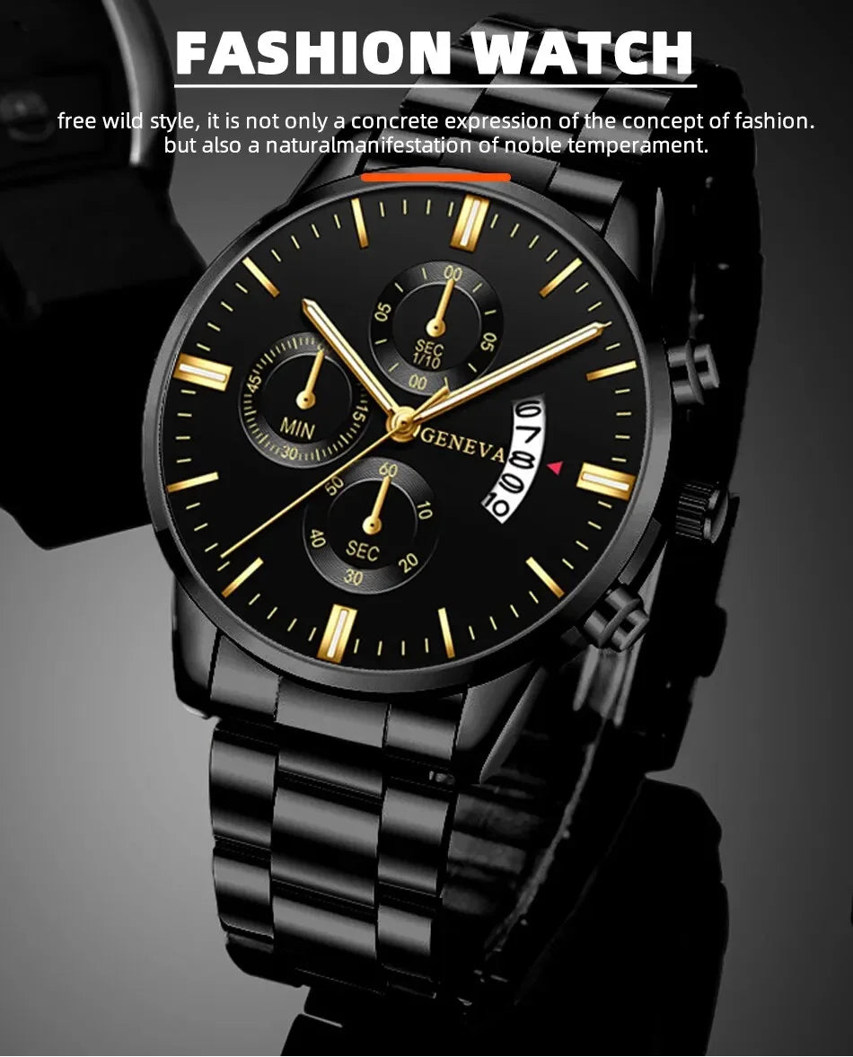 Fashion Men Stainless Steel Watch Luxury Calendar Quartz Wristwatch Men's Business Watches for Men Clock Montre Homme