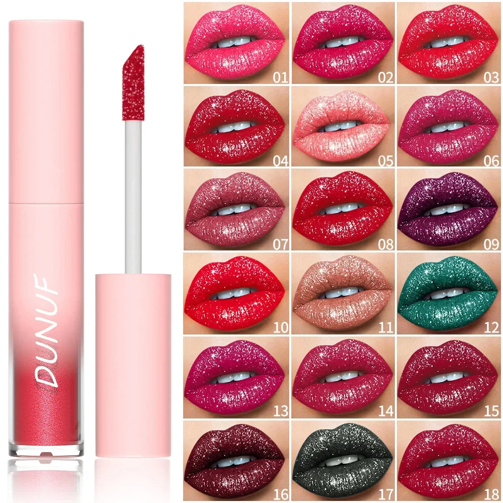 Lápiz labial líquido mate con brillo, resistente al agua, brillo de labios con efecto diamante, de larga duración, brillo de labios perlado, tinte labial para mujer, maquillaje cosmético, nuevo. 