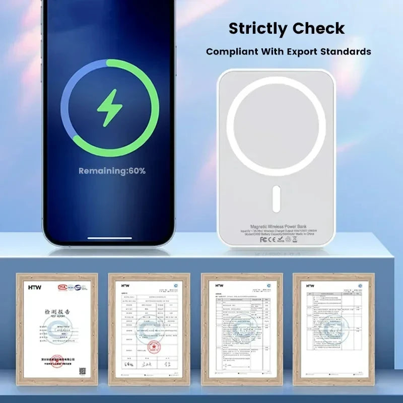 Portable Magnetic Auxiliary Spare External Magnetic Battery Pack Power Bank Wireless Charger For iphone 13 14 15 16 Power bank