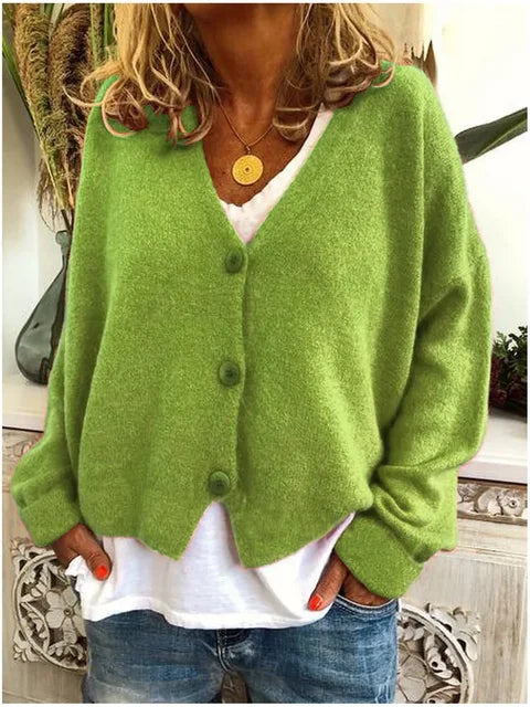 Women's Loose Knitted Cardigan, V-neck Single-breasted Long-sleeved Sweater, Solid Color, New, Spring and Autumn, S-3XL 