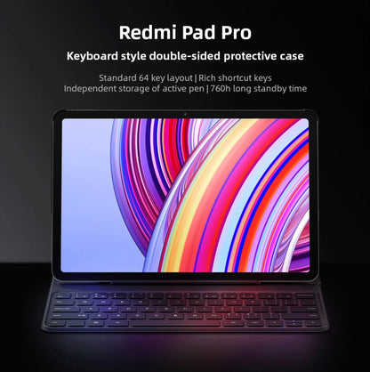 Funda con teclado original para Xiaomi Redmi Pad Pro de 64 teclas, de doble cara, de PU, protectora para Redmi Pad Pro de 12,1 pulgadas.