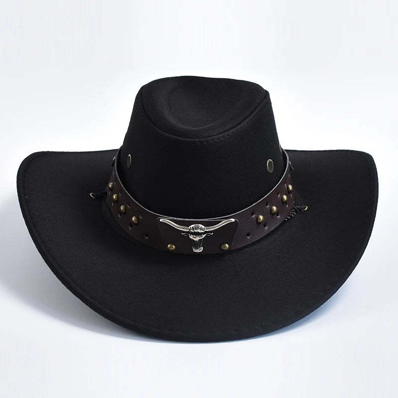 Artificial Suede Western Cowboy Hats Vintage Wide Brim Gentleman Cowgirl Jazz Hat Holiday Party Cosplay Hat