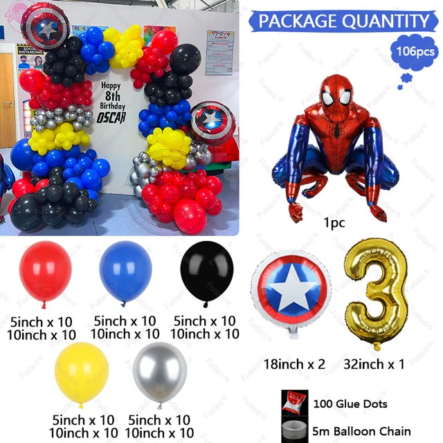 Spiderman Latex Balloons Garland Arch Kit para crianças, vermelho e azul, Birthday Party Decors, tema de super-herói, 1 conjunto, 1 conjunto, 1 conjunto