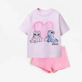 Girls Pink Tshirt +Shorts Cute 2Piece/Set Summer Clothing Short Sleeve Tracksuits Cartoon Print Tees Children Casual Loose Suit
