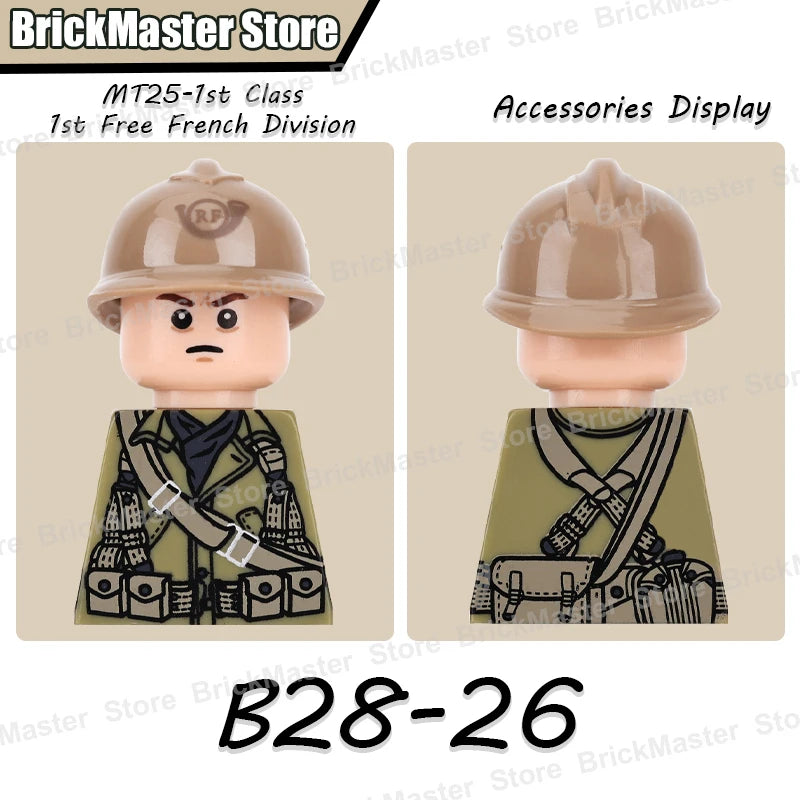 WW2 French Soldier Figure Building Blocks Military War Weapon Medical Officer Army Infantry Warrior Cavalry Gun Bricks Toy Gifts