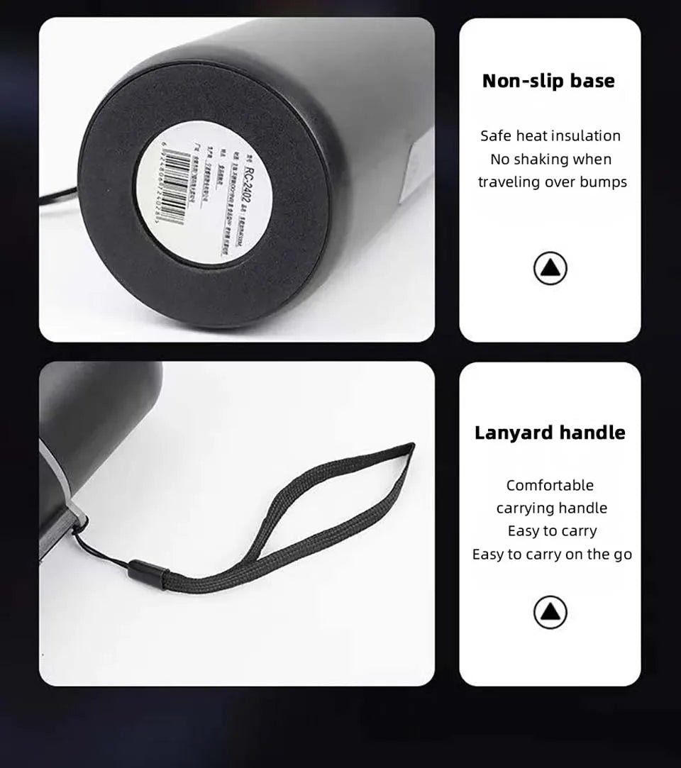 Hervidor eléctrico portátil para coche, 12 V, 24 V, 500 ml, para viaje, con aislamiento inteligente de acero inoxidable y pantalla OLED
