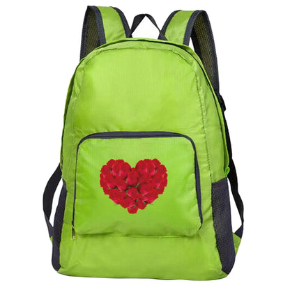 Outdoor Travel Lightweight Portable Foldable Backpack Love Print Folding Green Bag Ultralight Pack for Women Men Hiking Daypack
