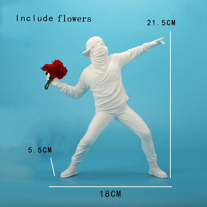 Resin Statues Sculptures Banksy Flower Thrower Statue Bomber Home Decoration Accessories Modern Ornaments Figurine Collectible