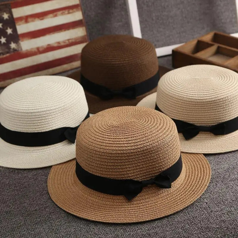 High Quality Flat Top Boater Sun Hat Straw Hat For Men & Women Summer Travel & Beach With Wide Brim UV Protection