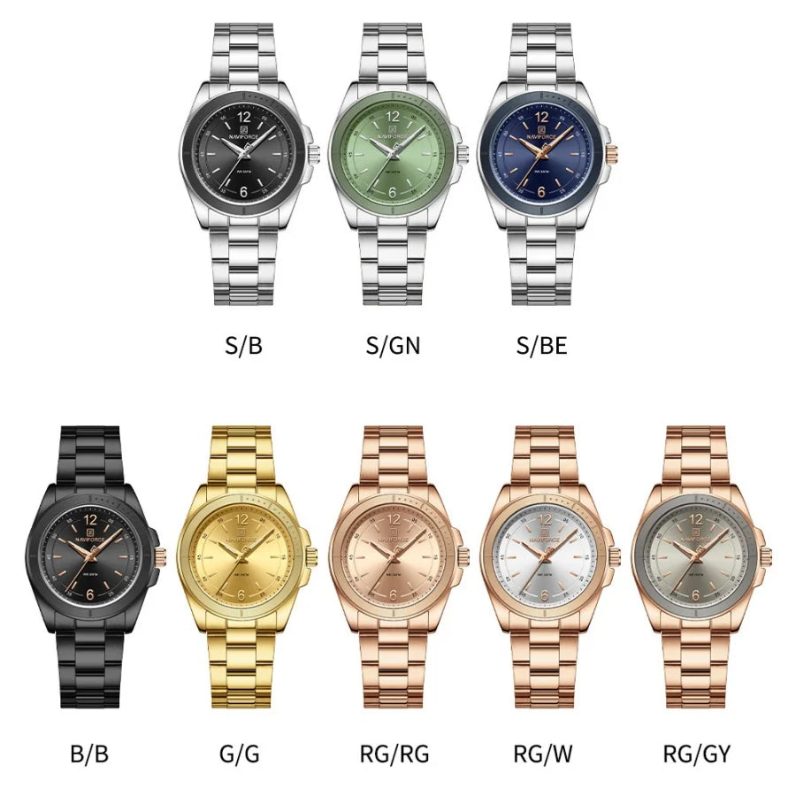NAVIFORCE Women Watches Stainless Steel Sports Fashion Watch Waterproof Ladies Classic Wrist Watch Simple Luminous Girl Clock