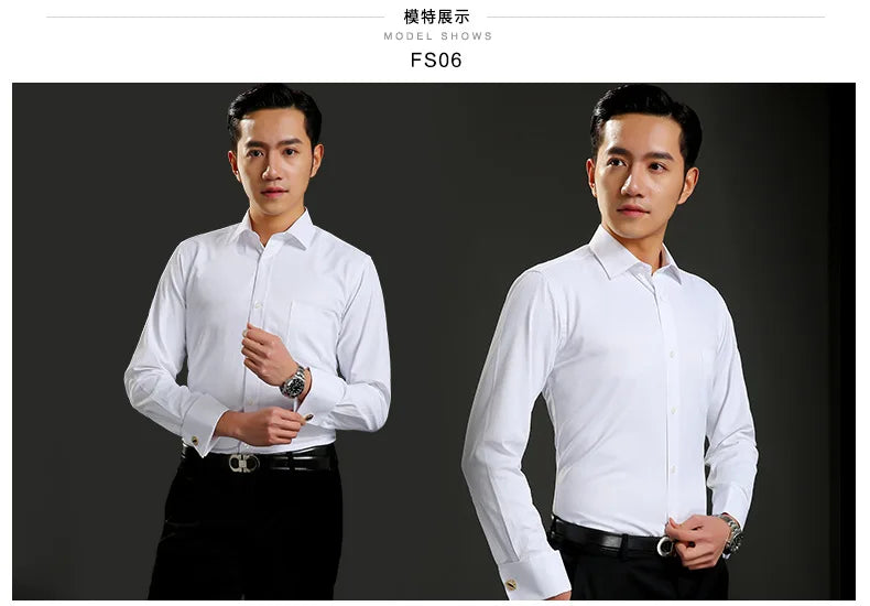 Camisa clásica de vestir para hombre con puños franceses, corte estándar, manga larga, para bodas, fiestas, oficina, trabajo, color blanco