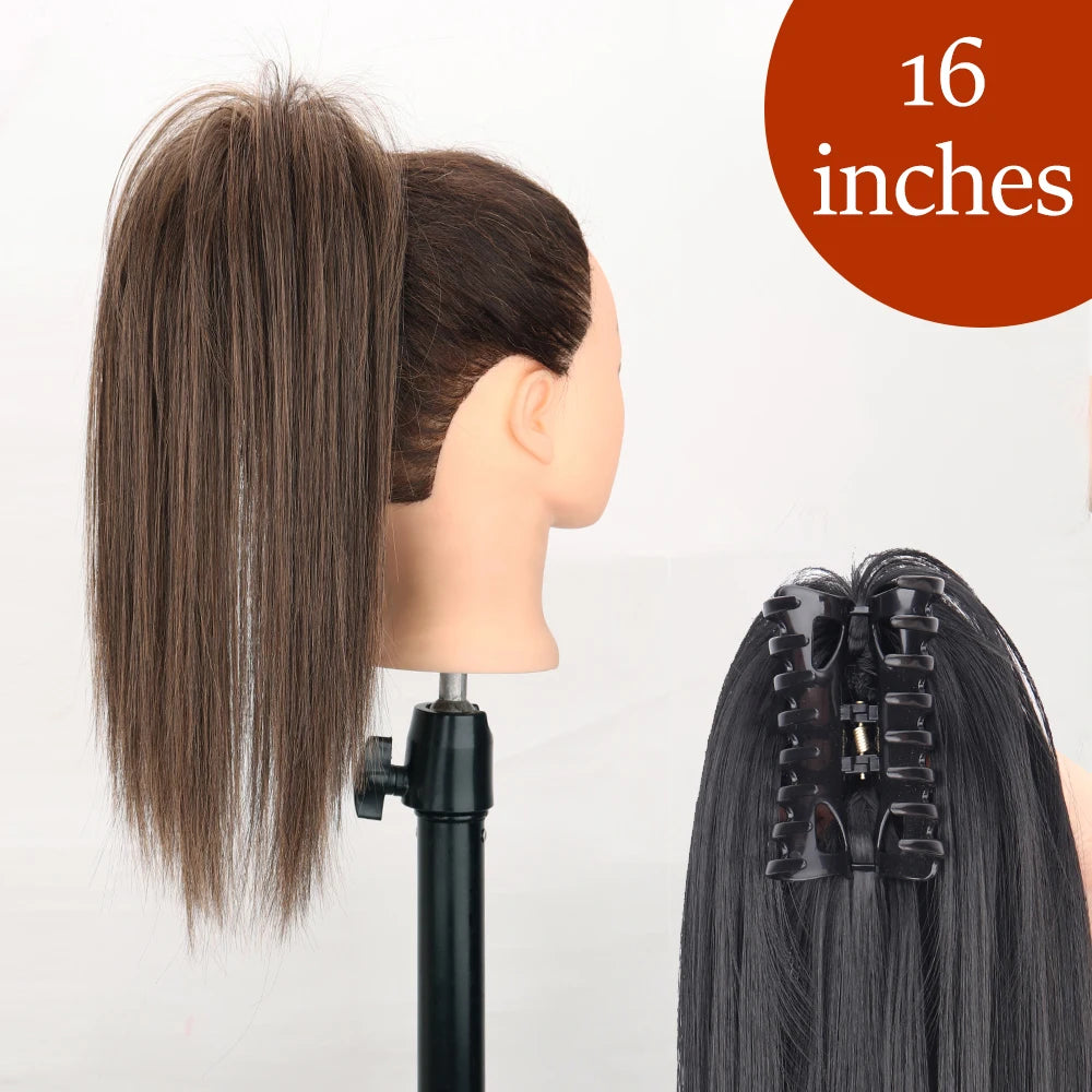 34inches Synthetic Ponytail Hair Extension Clip in Fake Wig Hairpiece Blonde Wrap Around Pigtail Long Smooth Overhead Pony Tail